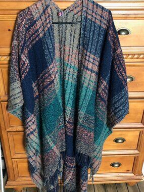Plaid Shawl Wrap Blanket Poncho